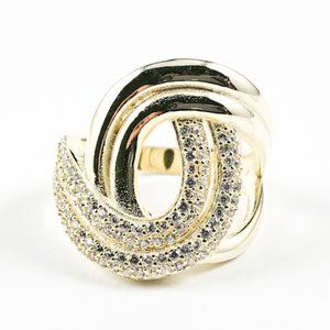 Elegant Swirl Style CZ Gold Tone Silver Ring
